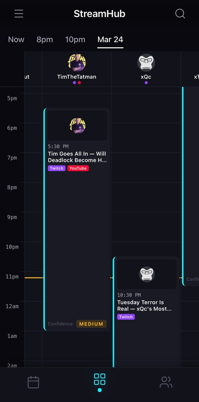 EPG Grid View with AI-predicted stream schedules